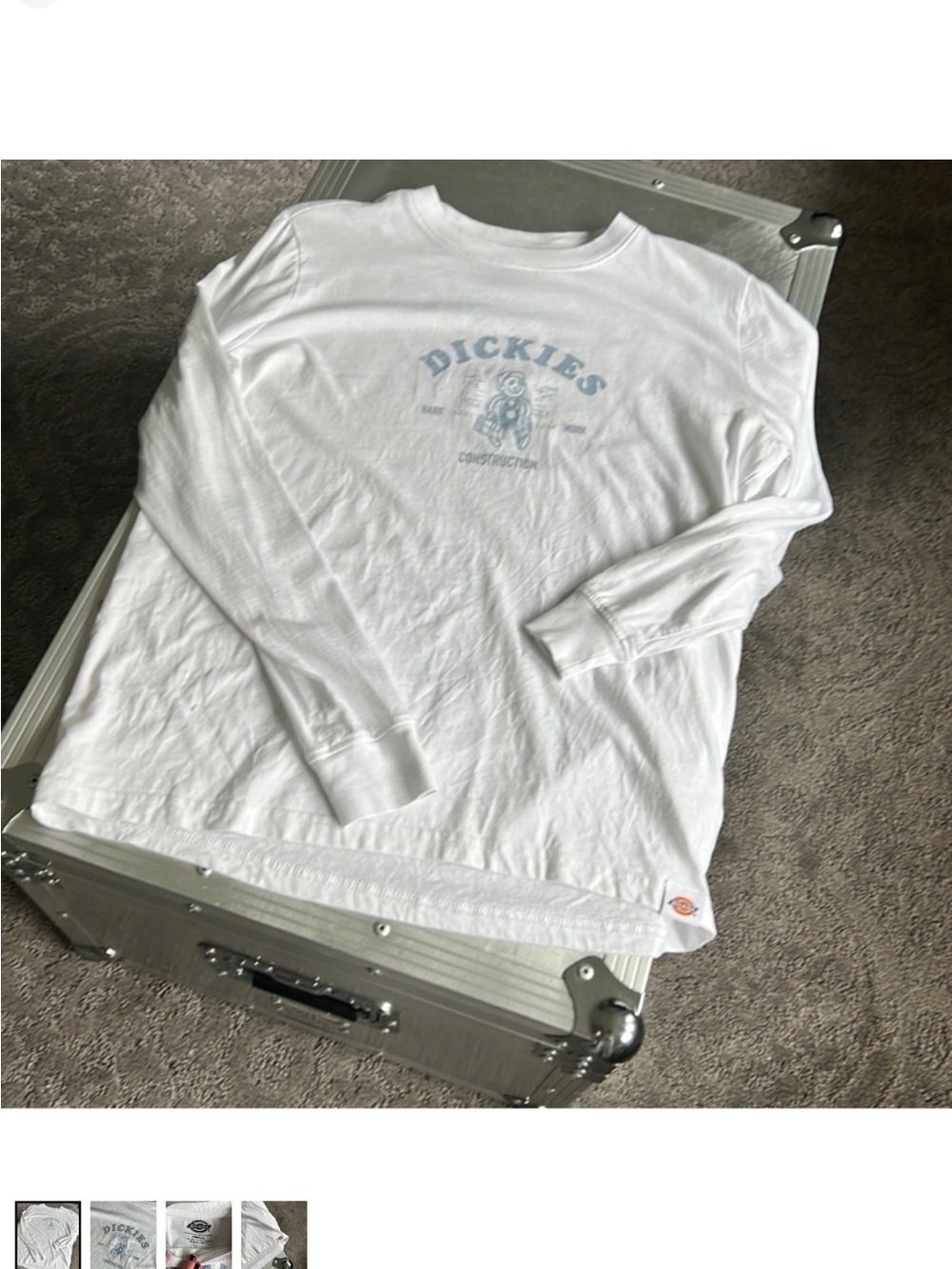Dickies White Long Sleeve Graphic Tee with Light Blue Logo